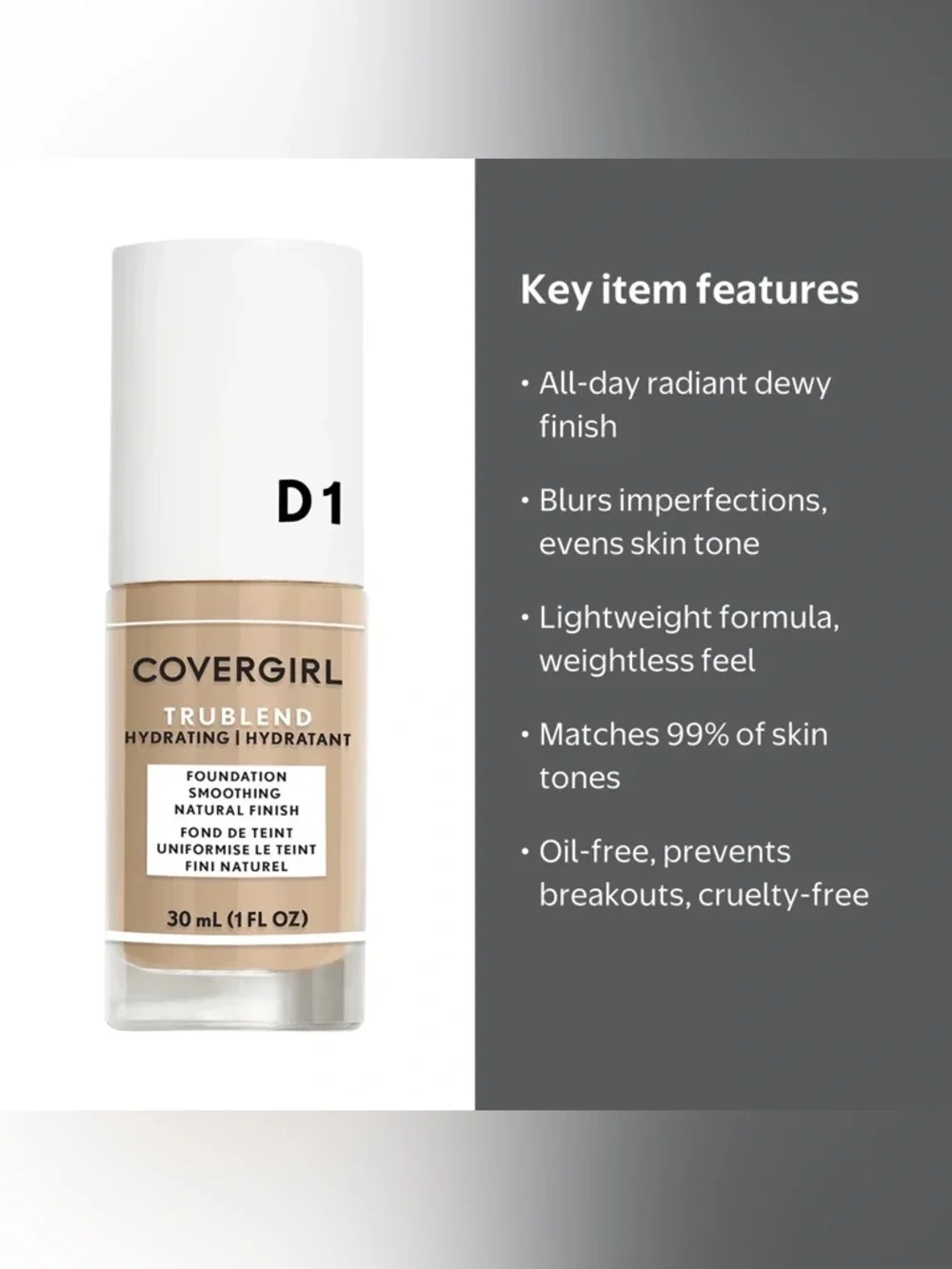 COVERGIRL TruBlend Hydrating Foundation Shade: D1 Creamy Beige